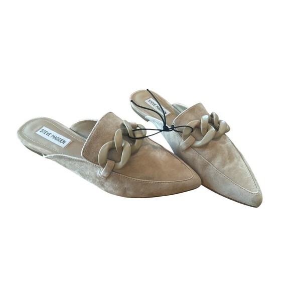 Steve Madden Fleur Chain Mule Loafers Womens 8.5M Beige Pointed Toe Leather Chic - Picture 2 of 5